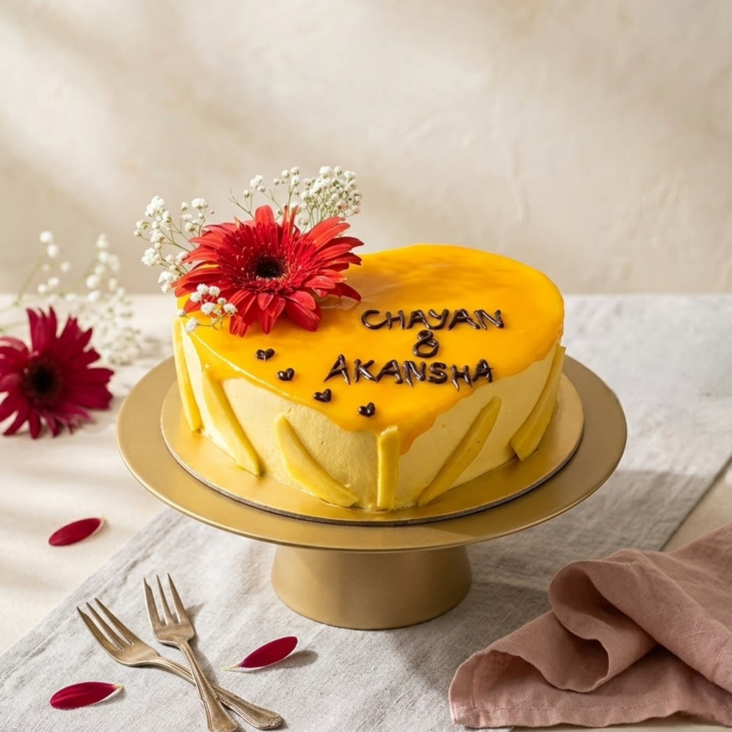 Heart shape mango cake